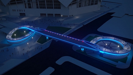 LED osvetlenie oslňuje most štadióna Mercedes-Benz